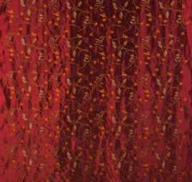 Vyšívaný taft  pnoucí se květy tm. vínový