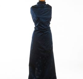 Taft žakár hladký jemný květinový vzor modro/černý