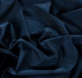 Taft žakár hladký jemný květinový vzor modro/černý