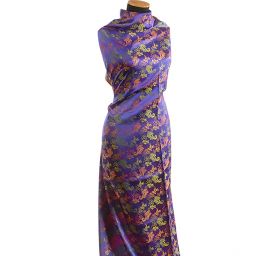 Látka brokát orientální motiv fialová