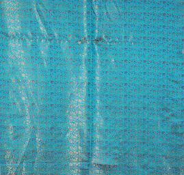 Látka brokát zlatý orientální motiv na tyrkysovém podkladu