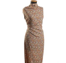 Jemná pružná látka květinový motiv tyrkysová/smetana