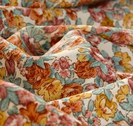 Jemná pružná látka květinový motiv tyrkysová/smetana