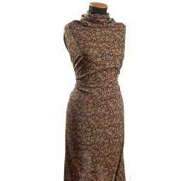 Jemná pružná látka květinový motiv hnědá/tm.modrá