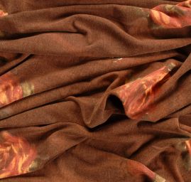 Úplet jemná pletenina vzor růže v hnědé