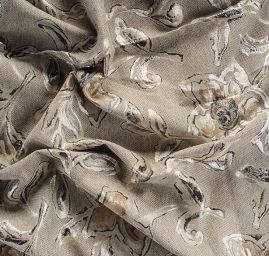 Brokát lamé květinový vzor béžovéhnědý