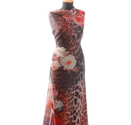 Šifon digitální tisk zvířecí motiv kombinace s květy