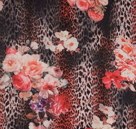 Šifon digitální tisk zvířecí motiv kombinace s květy