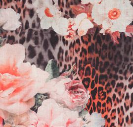 Šifon digitální tisk zvířecí motiv kombinace s květy