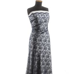 Krajka tylová drobná výšivka tmavě modrá