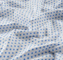 Bavlněné plátno modrý puntík bílý podklad