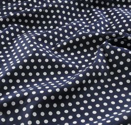 Bavlněné plátno bílý puntík tm.modrý podklad