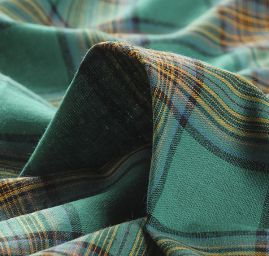 Len pružný košilový vzor tartan zlený