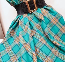 Len pružný košilový vzor tartan zlený