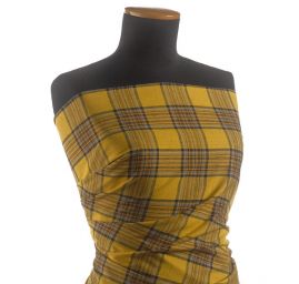 Len pružný jemný vzor tartan okrový