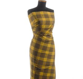 Len pružný jemný vzor tartan okrový