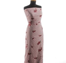 Bavlněná košilovka červený proužek výšivka květy