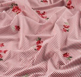 Bavlněná košilovka červený proužek výšivka květy