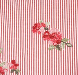 Bavlněná košilovka červený proužek výšivka květy