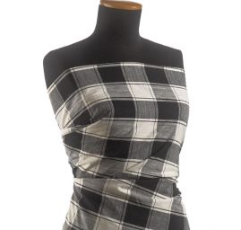 Len pružný viskoza směs vzor kostek černobílý