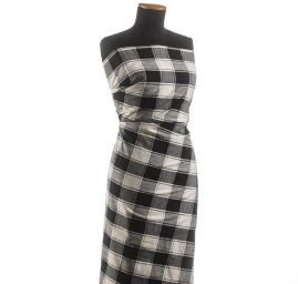 Len pružný viskoza směs vzor kostek černobílý