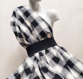 Len pružný viskoza směs vzor kostek černobílý