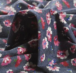 Riflovina jemná košilovka tisk květy červenomodrá