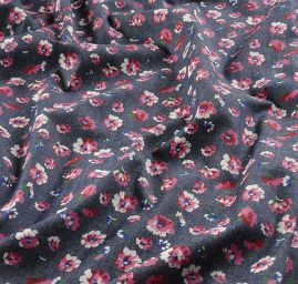 Riflovina jemná košilovka tisk květy červenomodrá