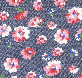 Riflovina jemná košilovka tisk květy červenomodrá