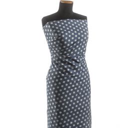 Riflovina pružná tisk květy a puntíky modrá