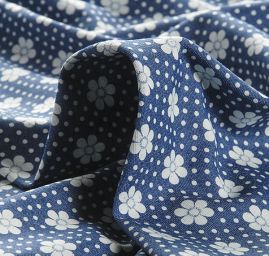 Riflovina pružná tisk květy a puntíky modrá