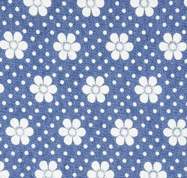 Riflovina pružná tisk květy a puntíky modrá