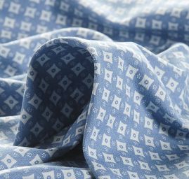 Riflovina pružná tisk čtverce světle modrá II.jakost