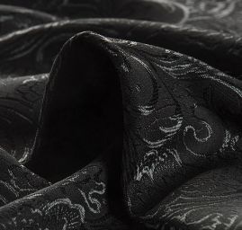 Brokát žakár  pružný květinový ornament černý