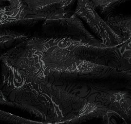 Brokát žakár  pružný květinový ornament černý