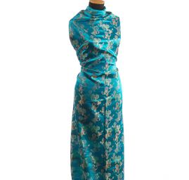 Látka brokát orientální motiv tyrkysová