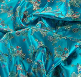 Látka brokát orientální motiv tyrkysová
