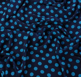 Šifon vzor puntík tyrkysová/tmavě modrá