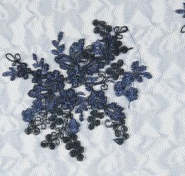 Krajka jemná výšivka na vzorovém tylu tm.modrá