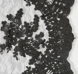 Krajka výšivka na vzorovém tylu černá