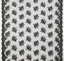 Krajka výšivka na vzorovém tylu černá