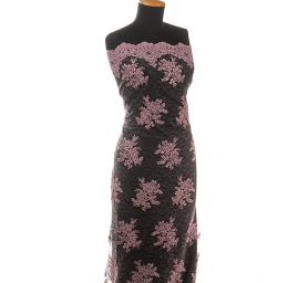 Krajka jemná výšivka na vzorovém tylu starorůžová