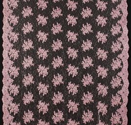Krajka jemná výšivka na vzorovém tylu starorůžová