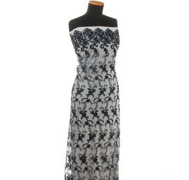 Krajka výšivka na vzorovém tylu tm.modrá