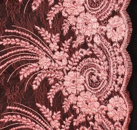 Krajka efektní výšivka na tylu růžová