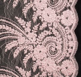 Krajka efektní výšivka na tylu starorůžová