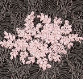 Krajka efektní výšivka na tylu starorůžová