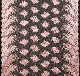 Krajka efektní výšivka na tylu starorůžová