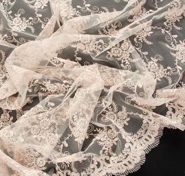 Krajka výšivka na tylu béžová