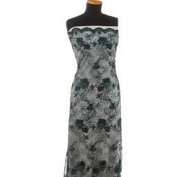 Krajka výšivka na vzorovém tylu tm.zelená